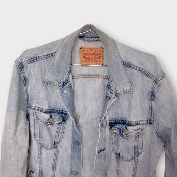 Levis Original Denim Light-Wash Slim Fit Trucker Button Jacket Faded‎ Distressed - Picture 6 of 15